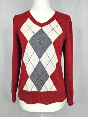 St. John’s Bay | Argyle Sweater | Cotton | Preppy Classic | Red | Size PS